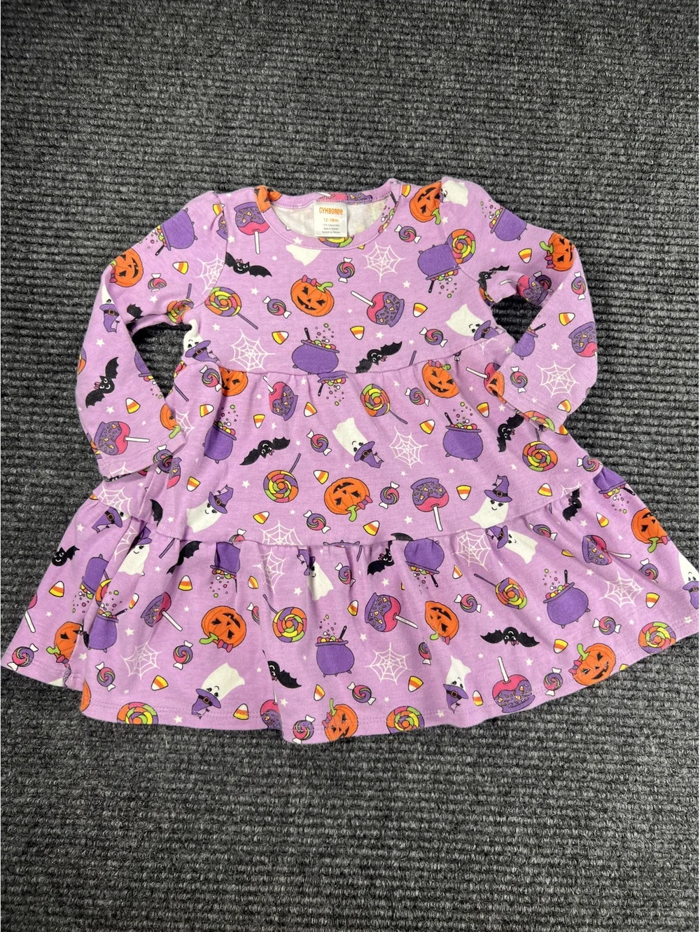 Gymboree Girls' Purple Halloween Print Dress with Diaper Cover Size 12-18 Months